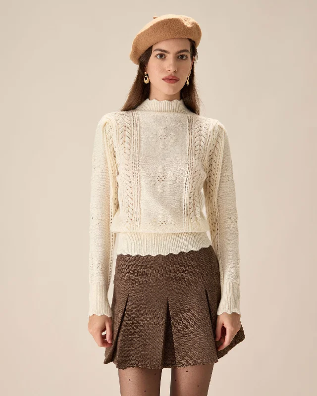 Sweaters low price-Beige Lantern Sleeve Sweater