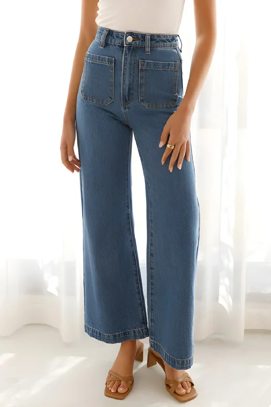 Bottoms with rolled hems-High Waist Bootcut Jeans with Pockets