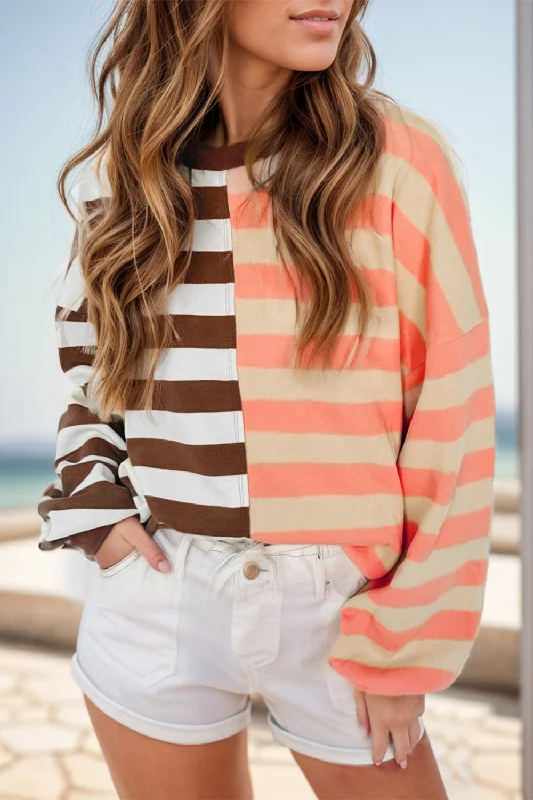 Sweaters rare find-Striped Round Neck Long Sleeve Sweatshirt