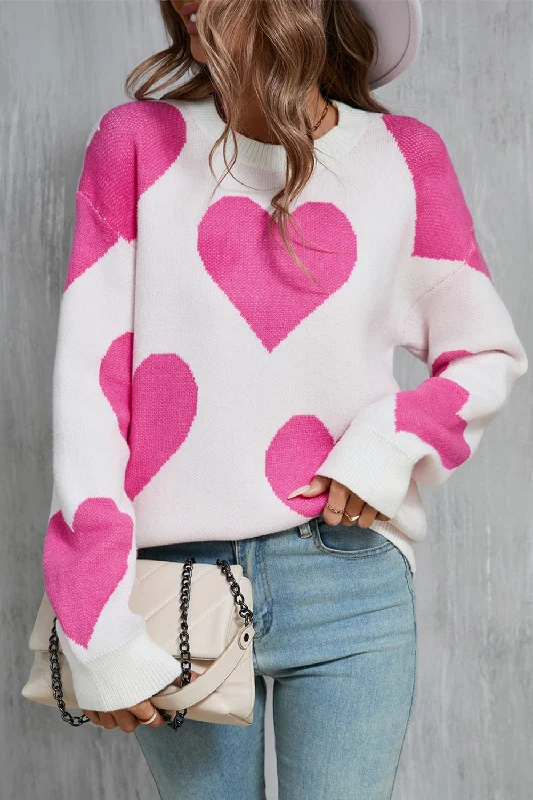 Sweaters sleek finish-Angel Wings Contrast Heart Dropped Shoulder Long Sleeve Sweater