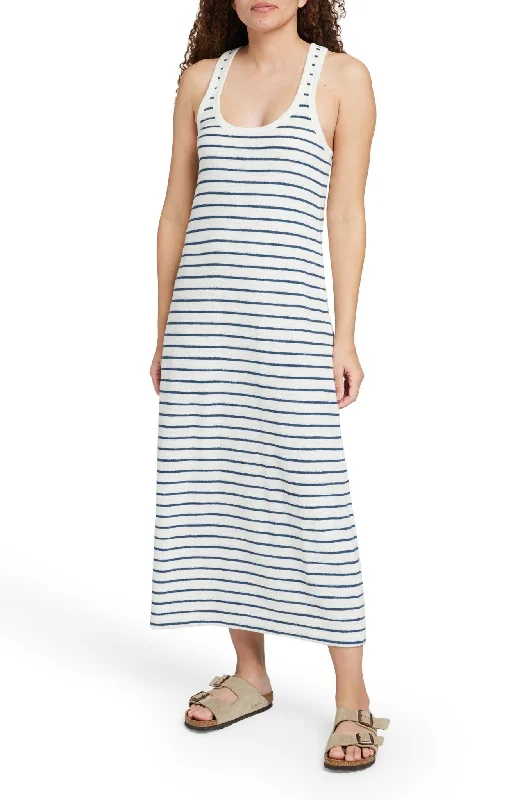 Breathable cotton dresses-Faherty Cabana Towel Terry Dress / Navy Surf Stripe