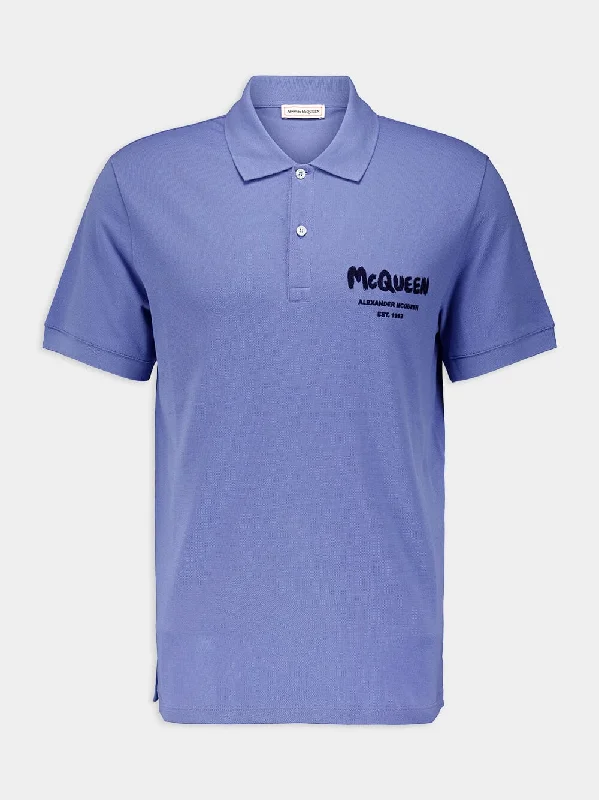 Women's clothing online shops-Graffiti-embroidered Piqué Polo Shirt