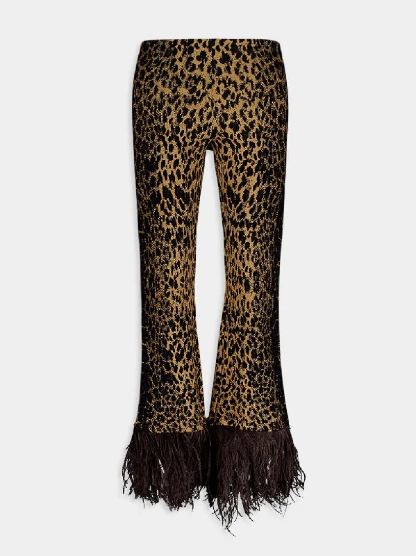 Women's clothing beach coverups-Leopard Print Flare Trousers