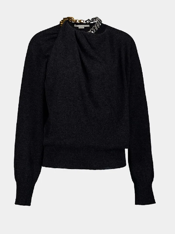 Women's clothing year-round-Chain-Detail Wool Jumper