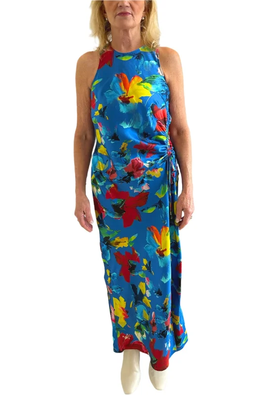 Romantic floral dresses-Go Silk Go Pull Me in Dress in In Wild Blue Yonder