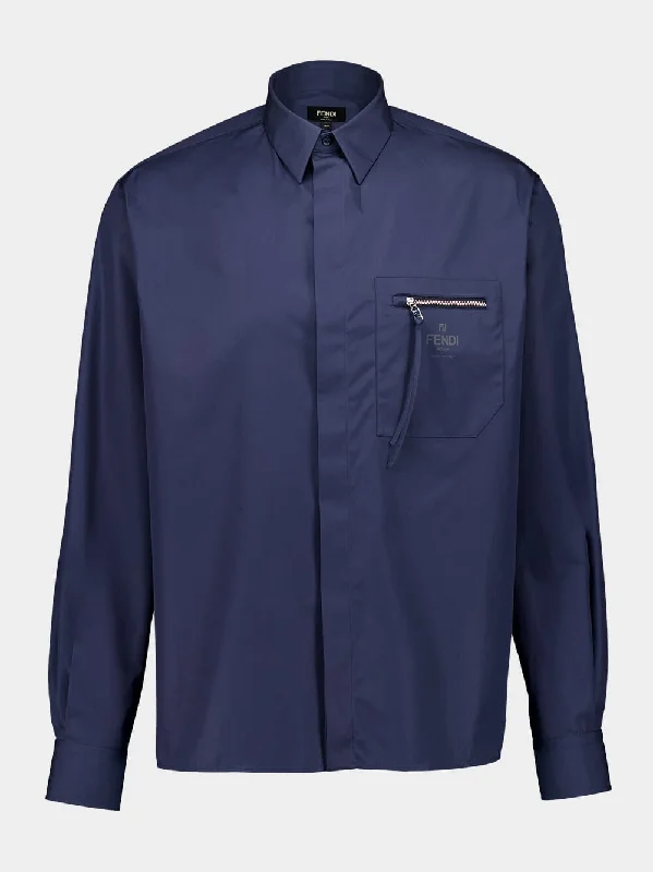 Women's clothing polyester-Blue Cotton Shirt with Fendi Roma Logo