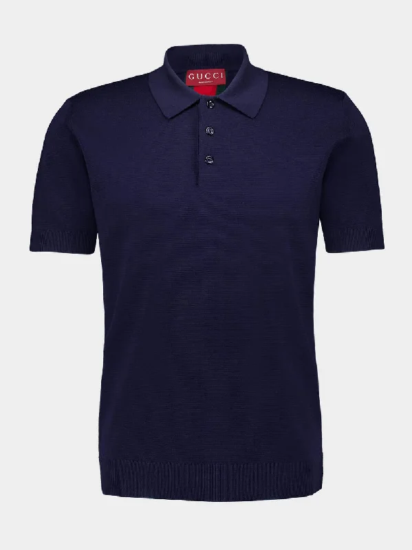 Women's clothing maternity wear-Navy Cotton Polo Shirt with Web