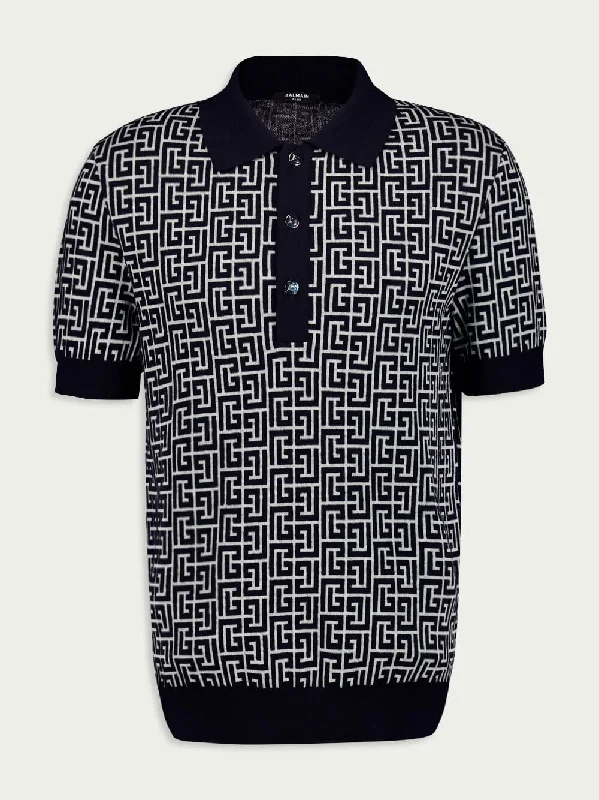 Women's clothing edgy styles-Monogram-Print Polo Shirt