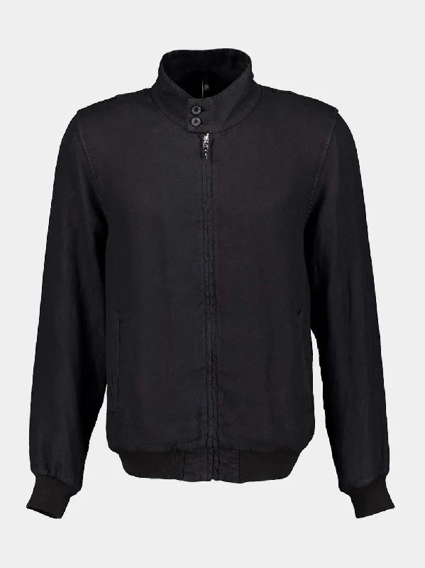 Women's clothing edgy styles-Black Linen Bomber