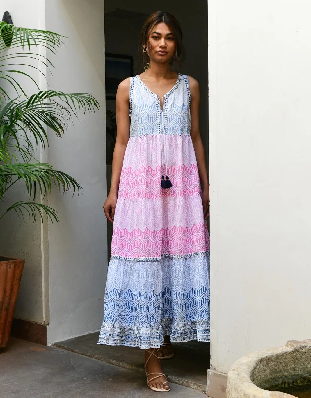 Autumn spice dresses-Aruba Maxi Sundress - Blue Pink