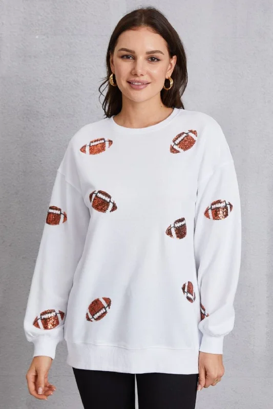 Morning hoodies & sweatshirts-Football Sequin Patch Long Sleeve Sweatshirt