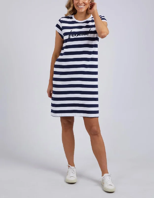 Metallic sheen dresses-Signature Stripe Tee Dress - Navy/White Stripe