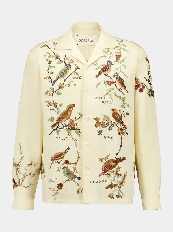 Women's clothing fashion reset-Avian Embroidered Button-Up Shirt