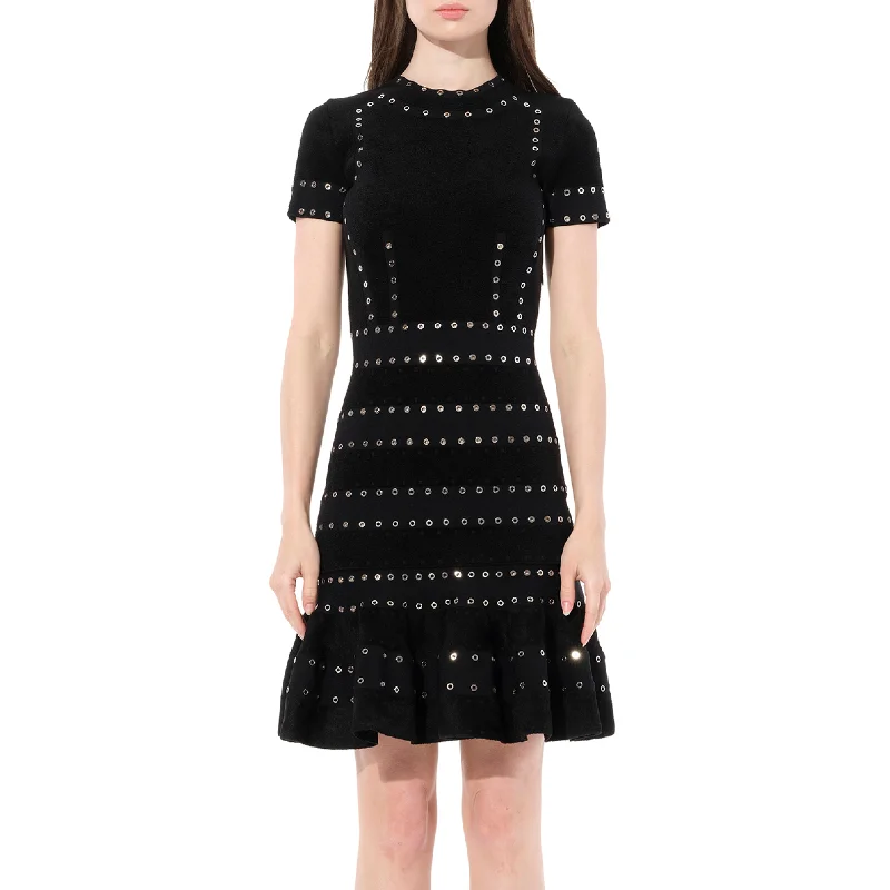 Sapphire cool dresses-Eyelet Mini Dress in Black