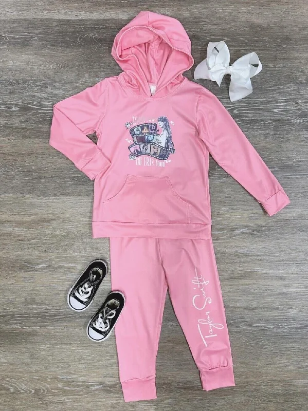 Knit hoodies & sweatshirts-Singer on Tour Pink Girls 2 Piece Hoodie Jogger Outfit