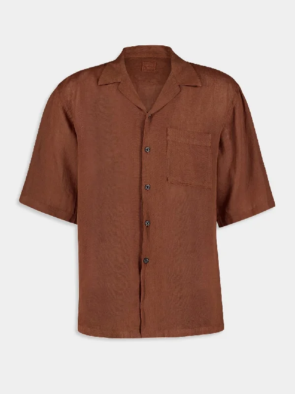 Women's clothing handmade-Linen Button-Down Brown Shirt