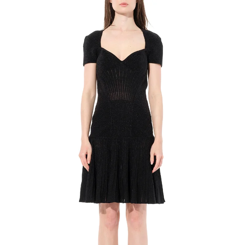 Off-shoulder sexy dresses-Knit Metal Dress in Black