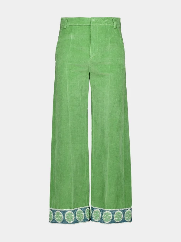 Women's clothing resale-Laurel Velvet Trousers with Jacquard Hems