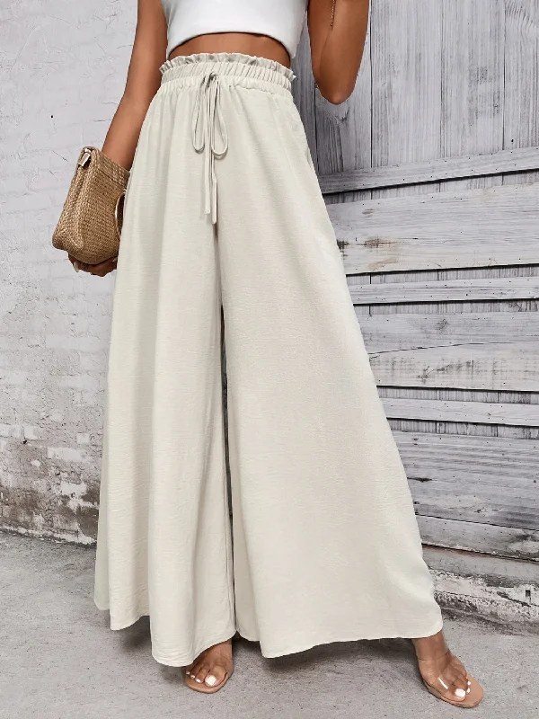 Bottoms for lounging-Tied High Waist Wide Leg Pants