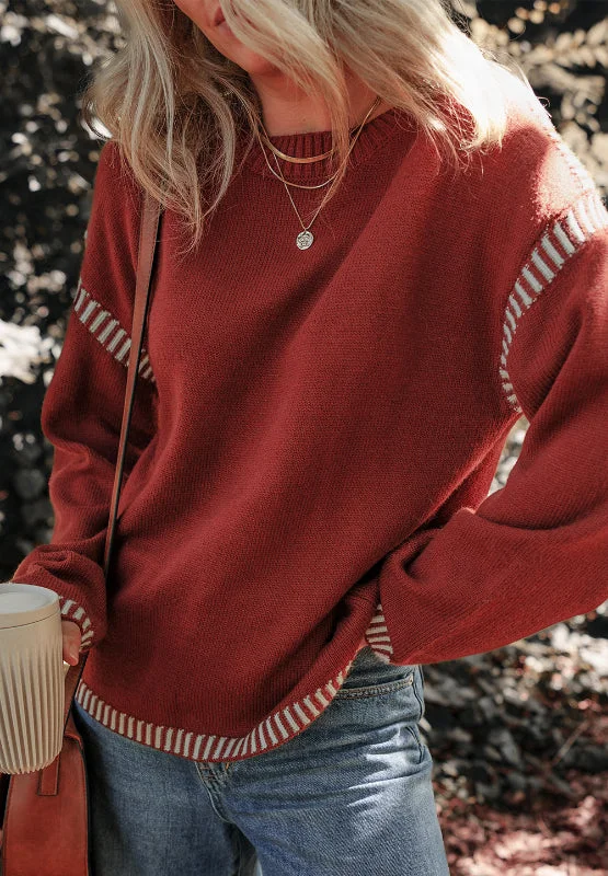 Sweaters viral look-Striped Detail Round Neck Dropped Shoulder Sweater