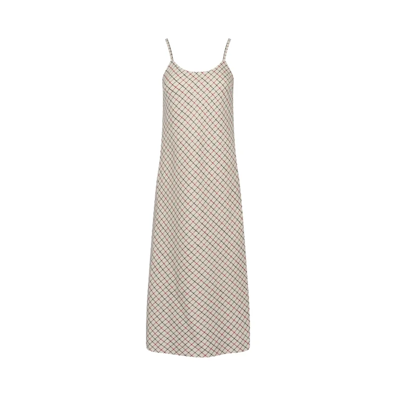 Polka dot playful dresses-Check Wool Long Dress in Check