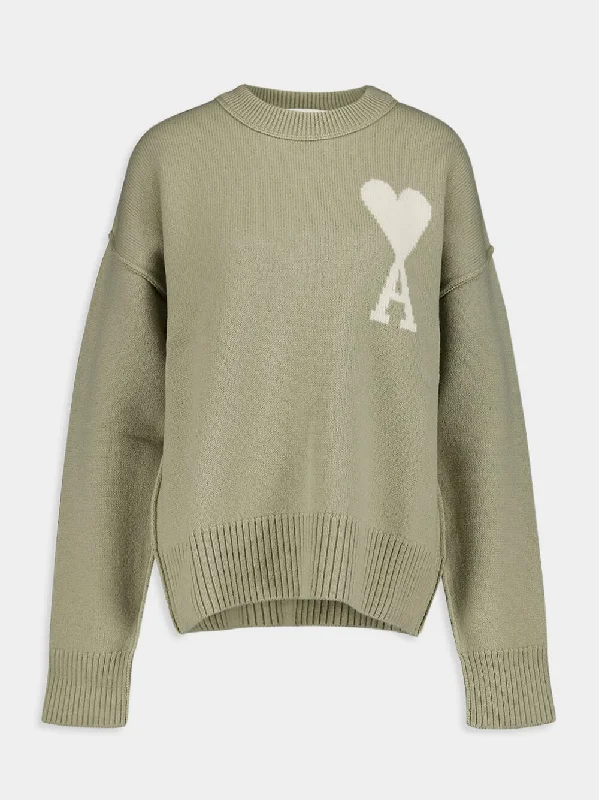 Women's clothing crew-Ami De Coeur Green Wool Jumper