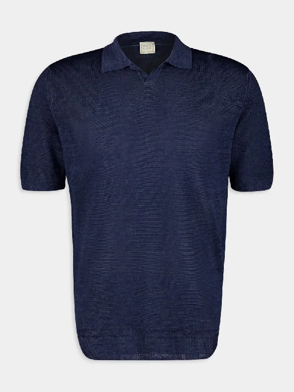 Women's clothing try-before-buy-Navy Linen Polo