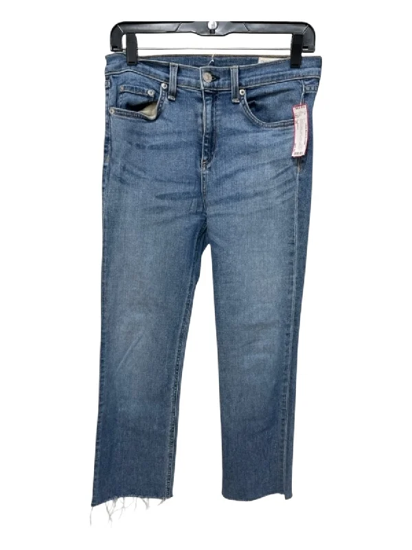 Bottoms with mules-Rag & Bone Size 28 Medium Wash Cotton Denim High Rise Whiskering Frayed Jeans