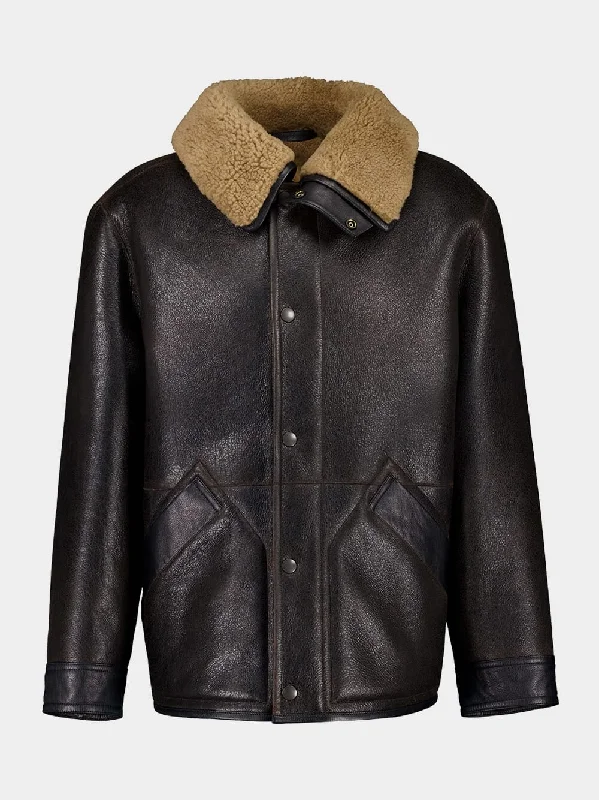 Women's clothing under $50-Espresso Brown Shearling Coat