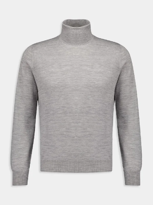 Women's clothing polished-Grey Roll-Neck Wool Jumper