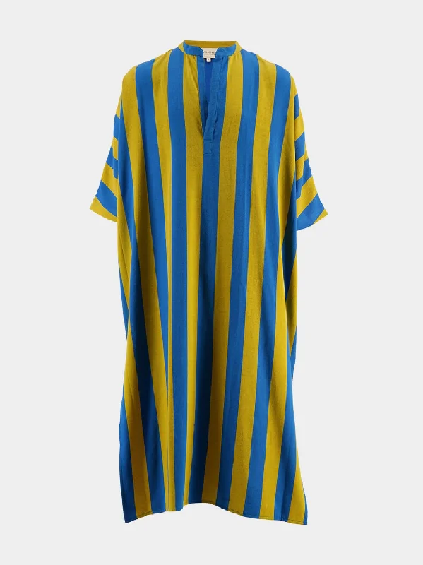 Women's clothing retro chic-Bold Blue and Yellow Kaftan