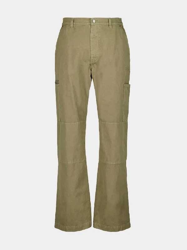 Women's clothing pop-up-Khaki Green Loose-Fit Trousers With Numbers Motif