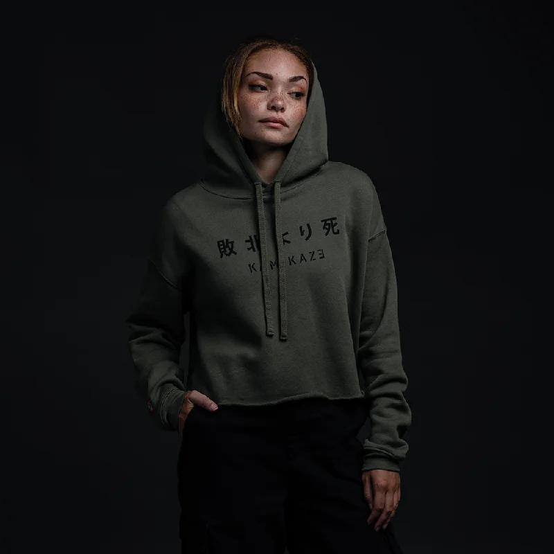 Sun-resistant hoodies & sweatshirts-KAMIKAZE GREEN CROPPED HOODIE