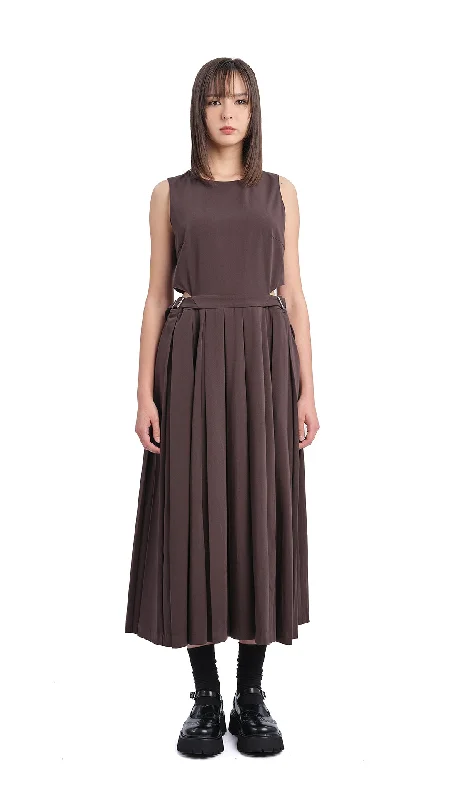 Asymmetrical artsy dresses-Pleated Cut-out Dress