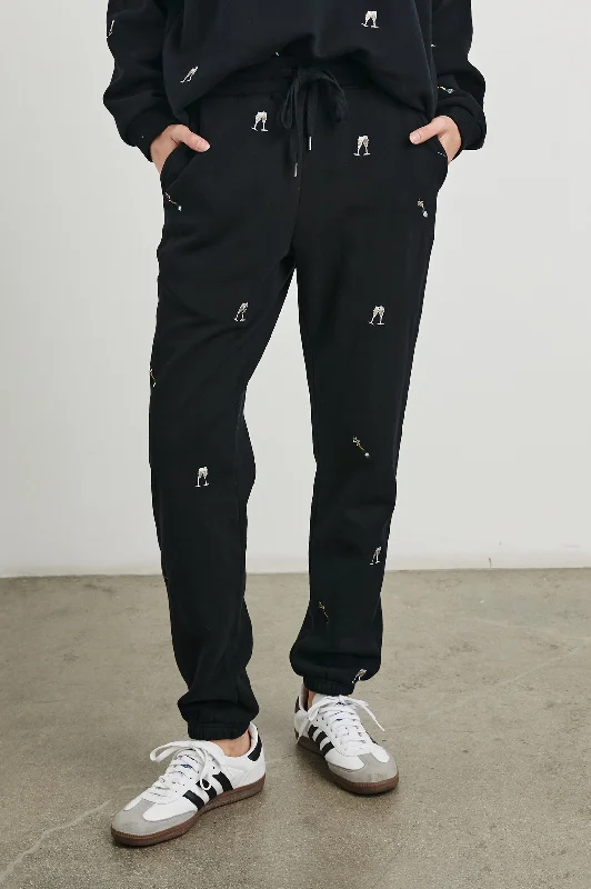 Bottoms with grunge-KINGSTON PANT - BLACK CHAMPAGNE EMBROIDERY