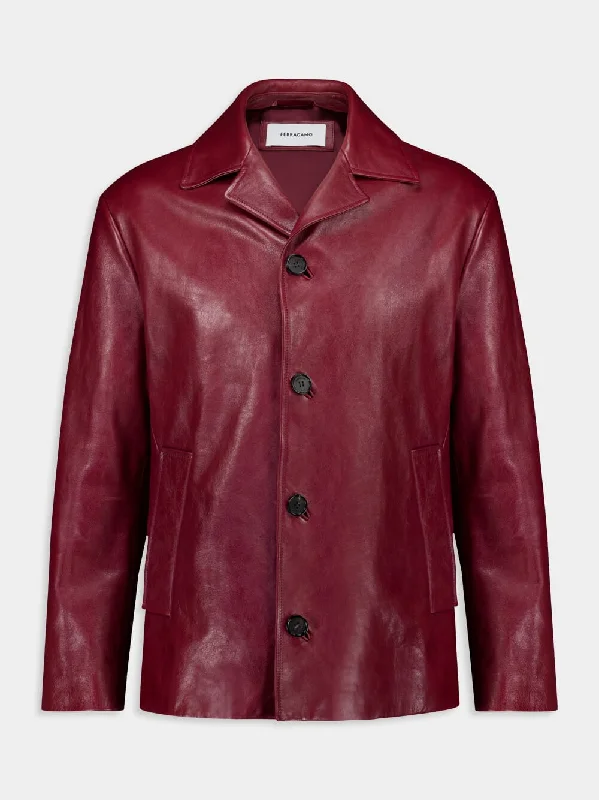 Women's clothing self-love-Burgundy Leather Coat