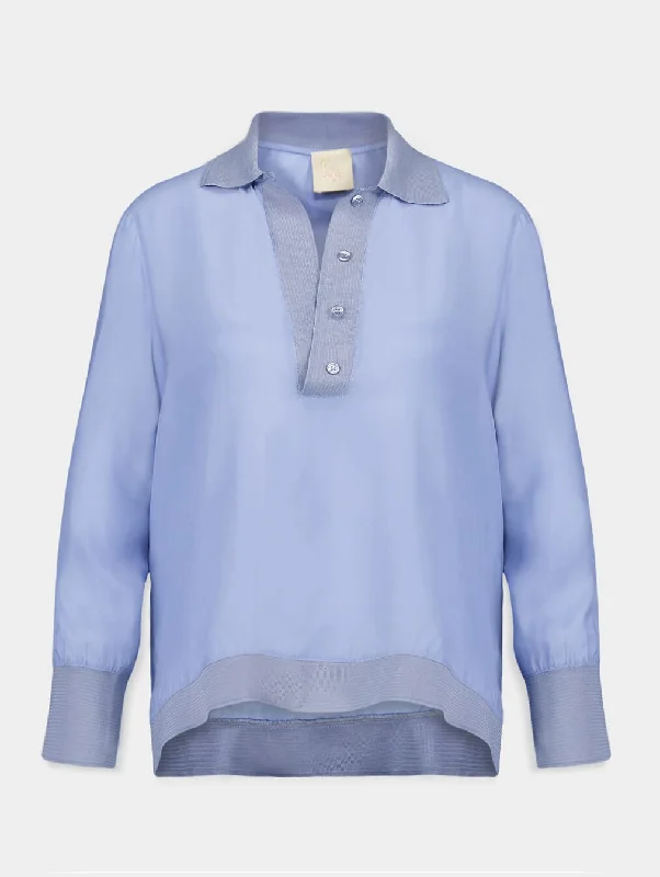 Women's clothing accessory pairing-Diane Blue Silk V-Neck Blouse