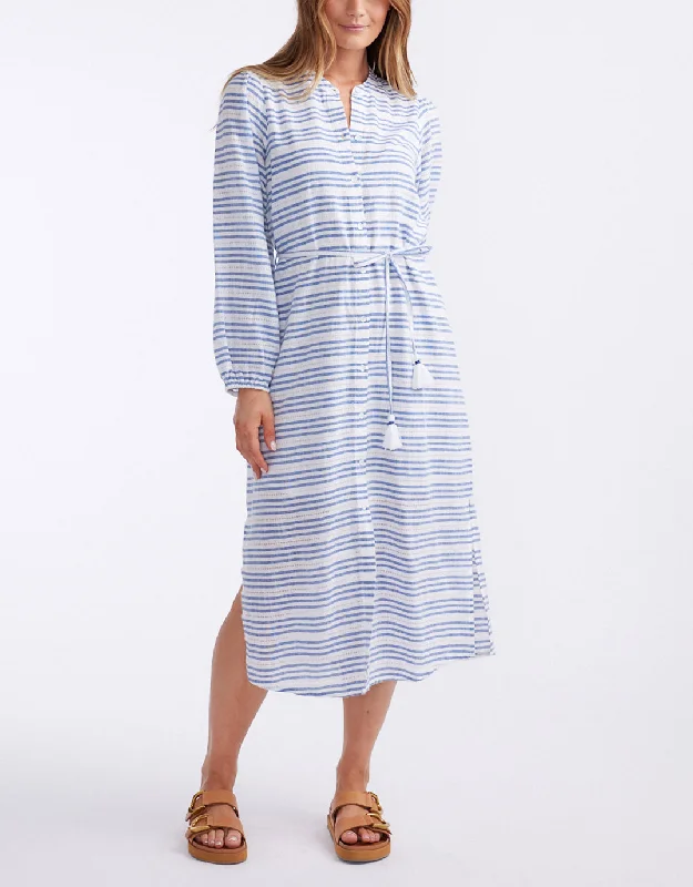 Sexy night dresses-Palm Island Dress - Blue/White Stripe