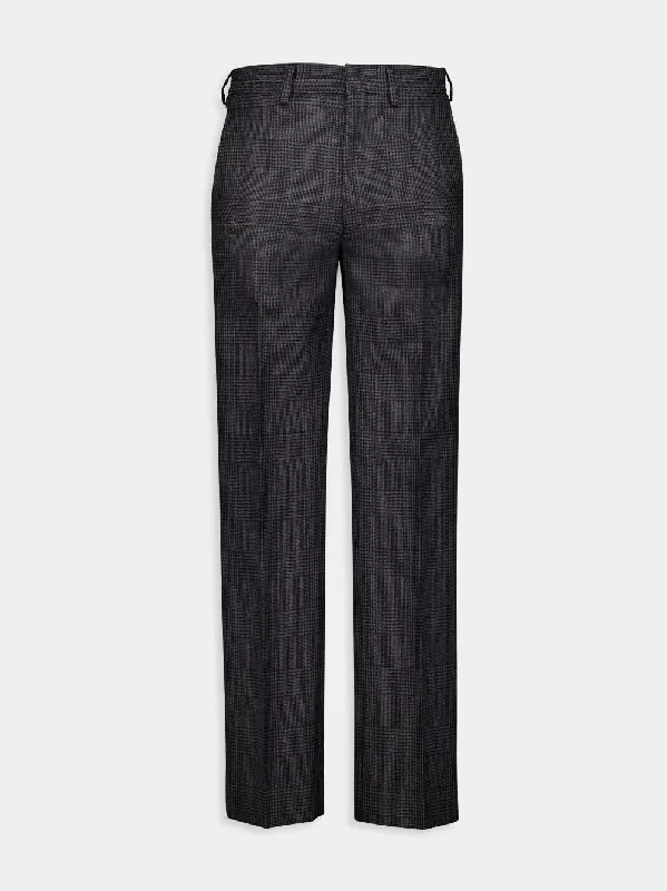 Women's clothing lace details-Prince of Wales Check Wool Trousers