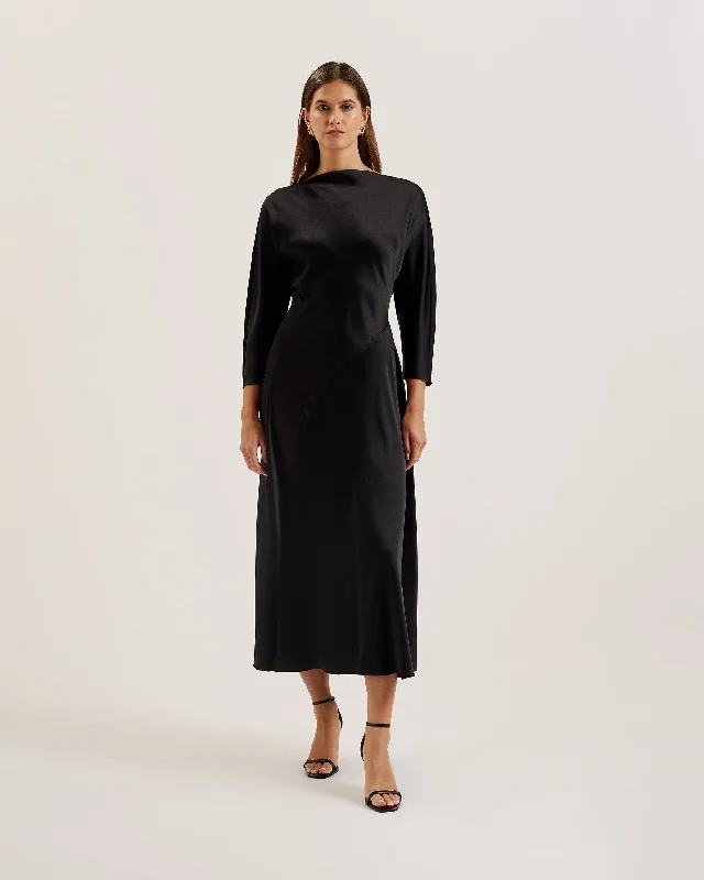 Ruby radiance dresses-Avelli Curve Seam Detail Midi Dress Black