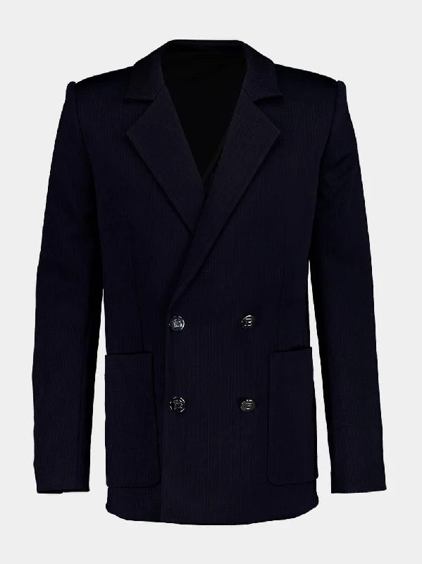 Women's clothing worth-Navy Double-Breasted Monogram Blazer