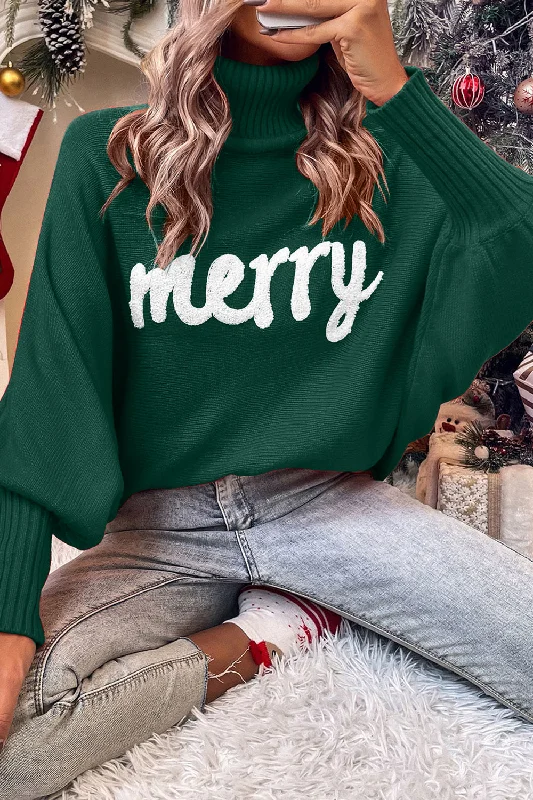 Sweaters bamboo weave-Double Take Full Size Merry Christmas Turtleneck Long Sleeve Sweater