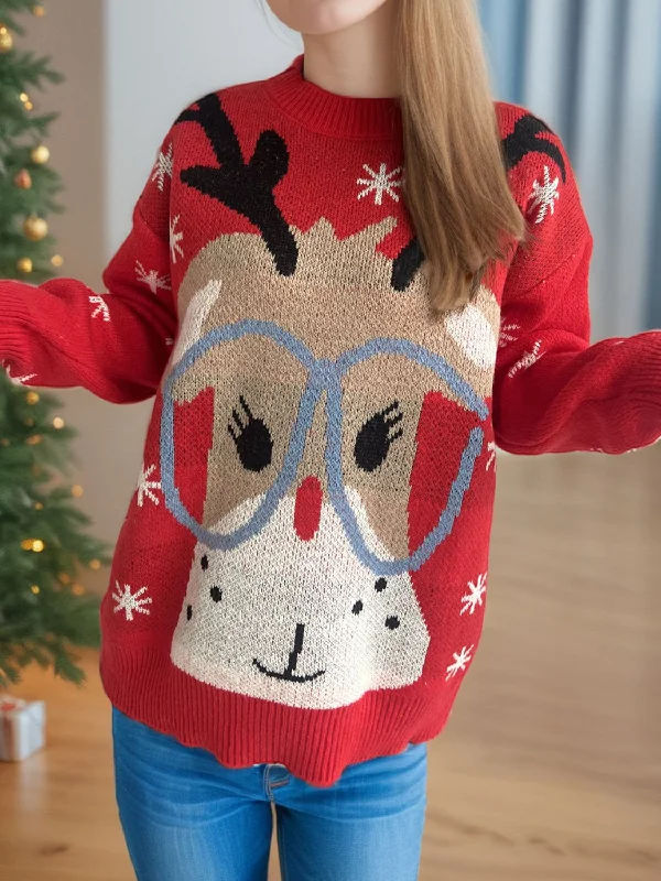 Sweaters slim glow-Reindeer Round Neck Dropped Shoulder Sweater