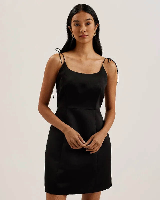 Unified monochrome dresses-Kavala Tie Strap Bodice Waist Mini Dress Black