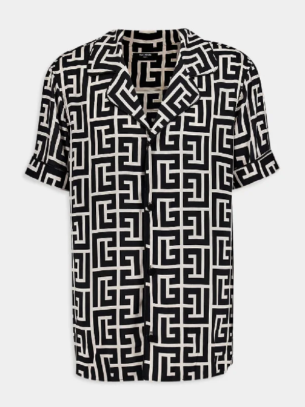 Women's clothing elegant dresses-Monogram-Print Shirt