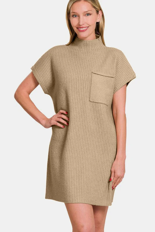 Sweaters body friendly-Zenana Short Sleeve Sweater Mini Dress