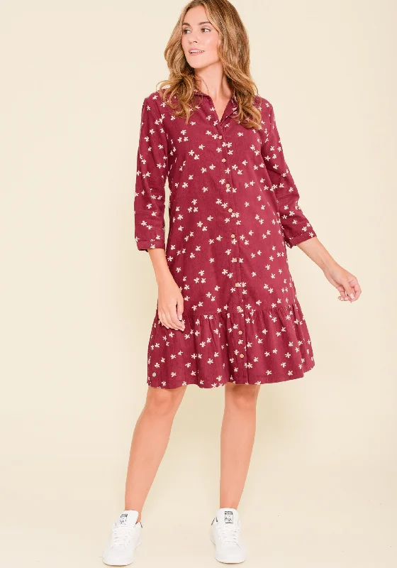 Sparkly beaded dresses-Berry Maria Cord Shirt Dress