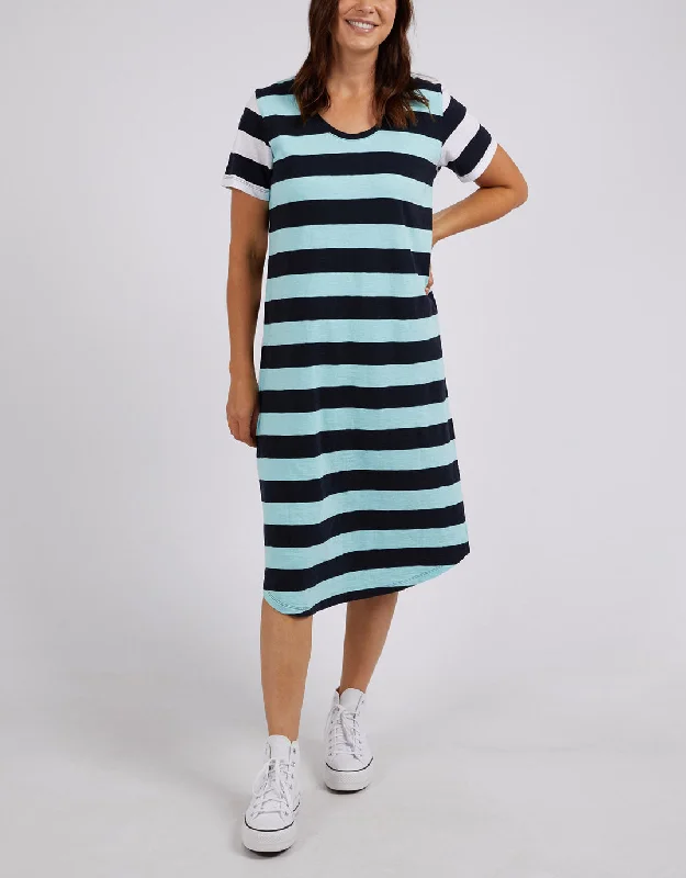 Festival free dresses-Mercury Stripe Dress - Tonic Blue/Navy Stripe