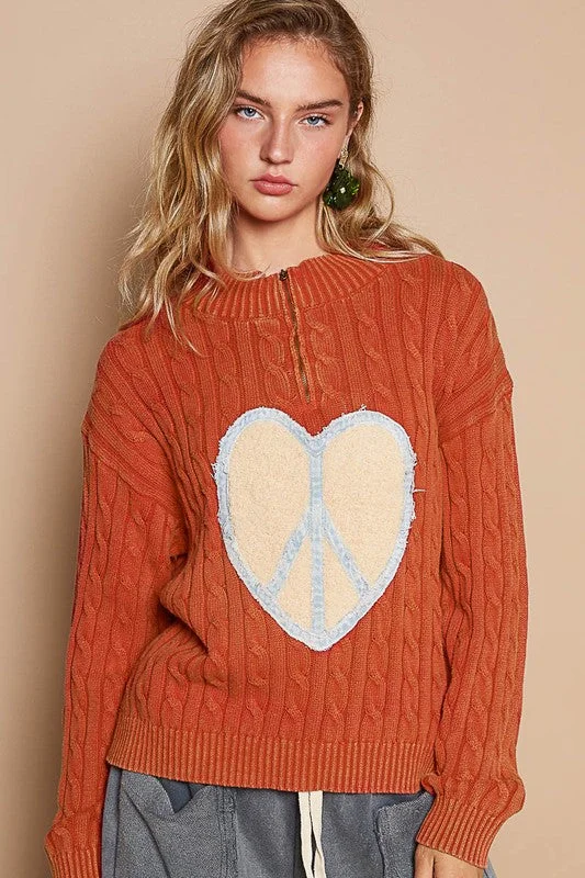 Sweaters curated list-POL Cable-Knit Peace Patch Dropped Shoulder Sweater