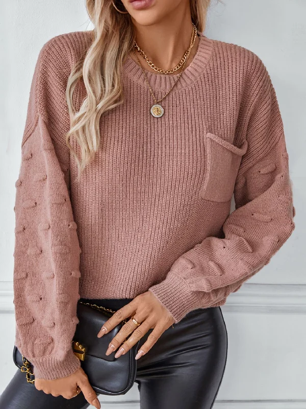 Sweaters holiday glow-Round Neck Drop Shoulder Sweater